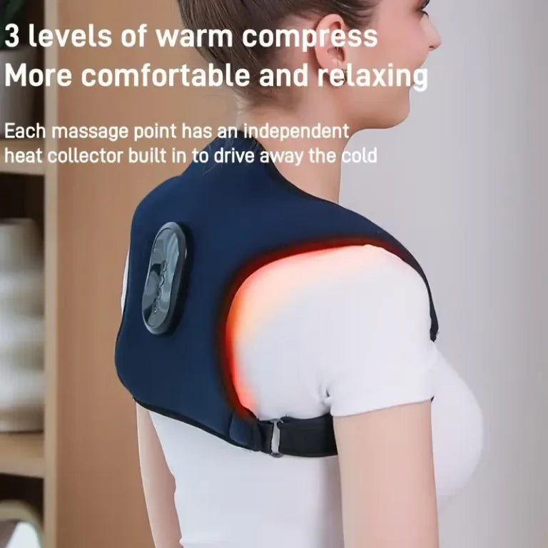 【 Heating Function 】 Adjustable posture corrector for men and women – Home use, USB charging, cervical and shoulder heating vibration massaging device, ergonomic design, 2000mAh battery, deep blue, home health care device |