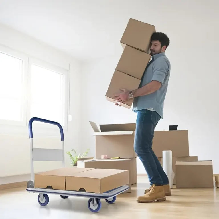 Folding flatbed carts, hand carts and warehouse rolling flatbed carts with rotating wheels, with a load capacity of 660 pounds, are very suitable for use in homes, cars, offices and outdoors