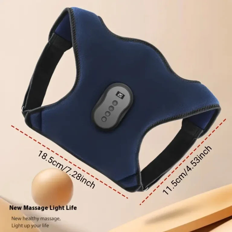 【 Heating Function 】 Adjustable posture corrector for men and women – Home use, USB charging, cervical and shoulder heating vibration massaging device, ergonomic design, 2000mAh battery, deep blue, home health care device |